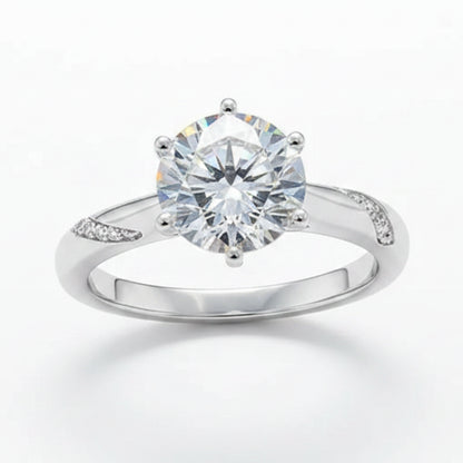 French Micro Pavé Inlay Solitaire 3 Carat Moissanite Ring set in Platinum Plated 925 Silver (GRA) Capella Jewellery