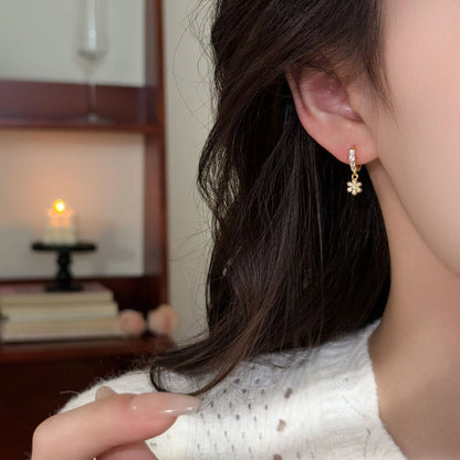 Italian Diamond Flowers Design Micro Natural Zircon Gemstone Earrings set in Platinum Plated 925 Silver Capella Jewellery