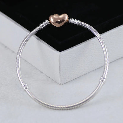 European Heart Buckle Snake Bone Bangle Bracelet set in 18K white Gold Plated 925 Sterling Silver Capella Jewellery