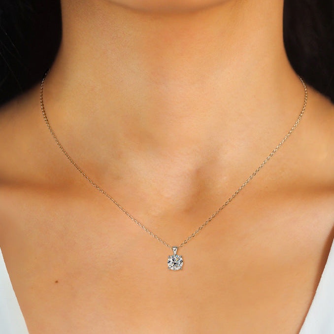 Four Claw 1 Carat Moissanite Diamond Pendent Necklace set in 18K Gold Plated 925 Silver (GRA)