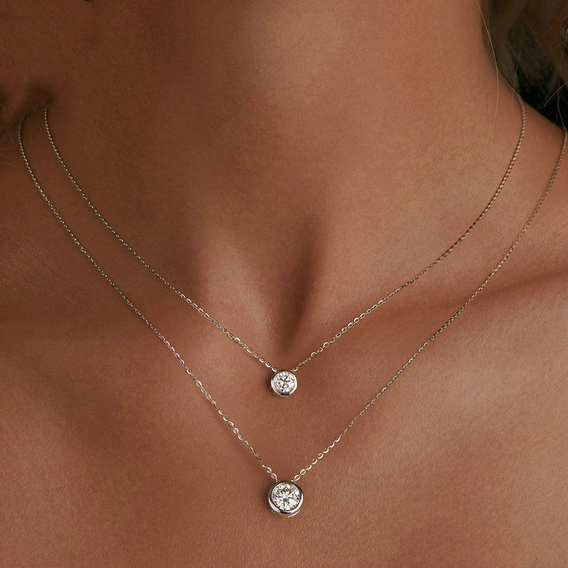 Classic Round 1 Carat Moissanite Diamond Pendant set in 925 Sterling Silver (GRA)