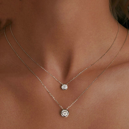 European Classic Round 1 Carat Moissanite Pendant set in Platinum Plated 925 Silver (GRA) Capella Jewellery