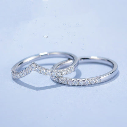 French V-Shape/Round Pavé Micro Inlay Moissanite Ring set in 18K White Gold Plated 925 Silver Capella Jewellery