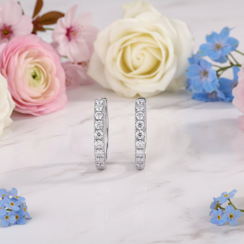 Linear Pave Inlaid Micro 0.6 Carat Moissanite Diamond Earrings set in 925 Sterling Silver (GRA)