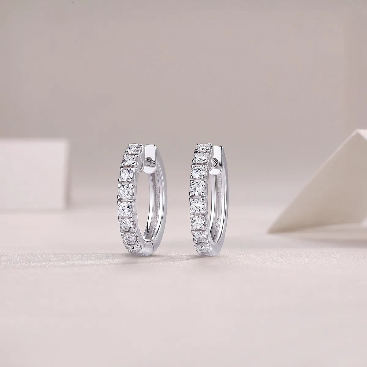 French Linear Pave Inlay 0.6 Carat Moissanite Earrings set in Platinum Plated 925 Silver (GRA) Capella Jewellery close front