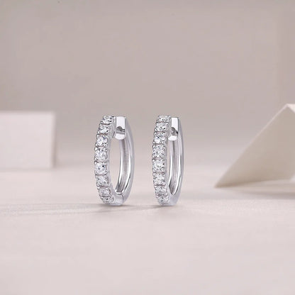 French Linear Pave Inlay 0.6 Carat Moissanite Earrings set in Platinum Plated 925 Silver (GRA) Capella Jewellery close front