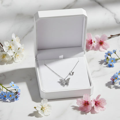 Twin Butterflies Micro Inlaid Moissanite Necklace set in 18K White Gold 925 Silver Capella Jewellery