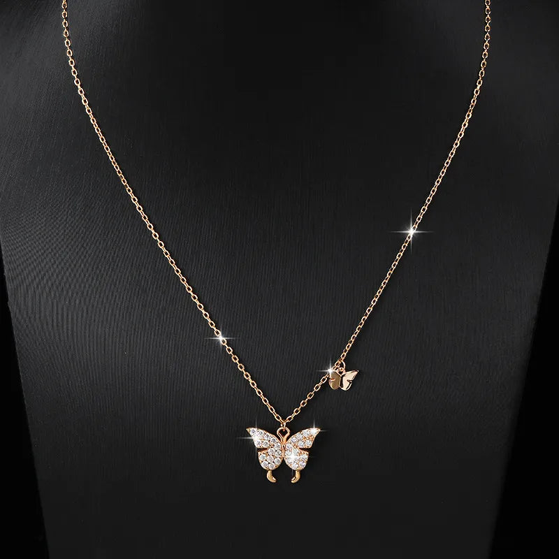 Twin Butterflies Micro Inlaid Moissanite Necklace set in 18K White Gold 925 Silver Capella Jewellery