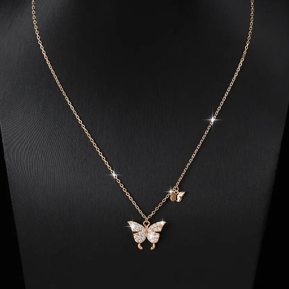 Twin Butterflies Micro Inlaid Moissanite Necklace set in 18K White Gold 925 Silver Capella Jewellery