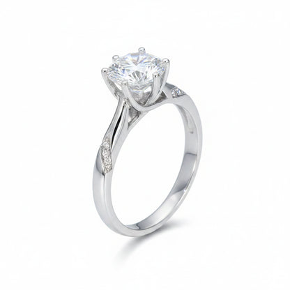 French Micro Pavé Inlay Solitaire 3 Carat Moissanite Ring set in Platinum Plated 925 Silver (GRA) Capella Jewellery