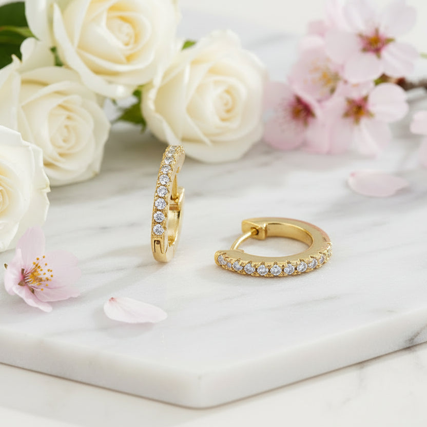 French Pavé Design Inlaid Moissanite Diamond Earrings set in 18K Gold Plated 925 Silver