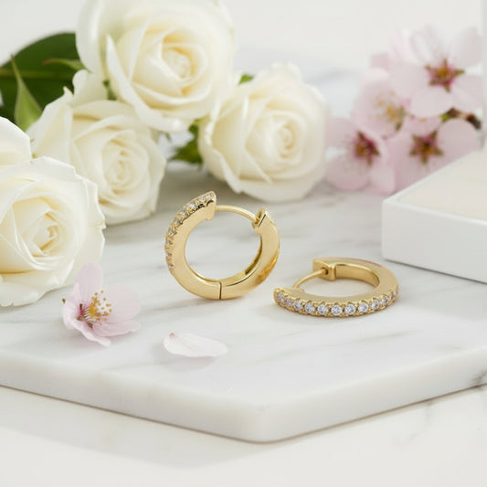 French Linier Inspired Pavé Inlaid Moissanite Diamond Earrings set in 18K Gold Plated 925 Silver