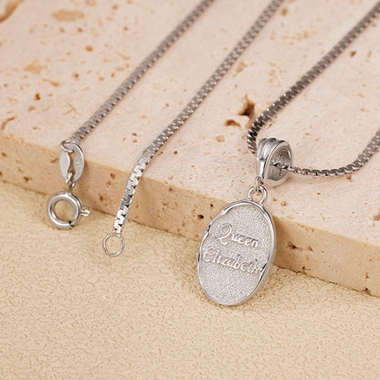 French Inspired Queen Elizabeth Portrait Pendant set in Platinum Plated 925 Silver Necklace Capella Jewellery