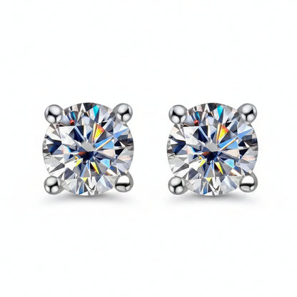 Classic Four-Claw 1 Carat Moissanite Earrings set in Platinum plated 925 Silver (GRA) Capella Reya pic 1