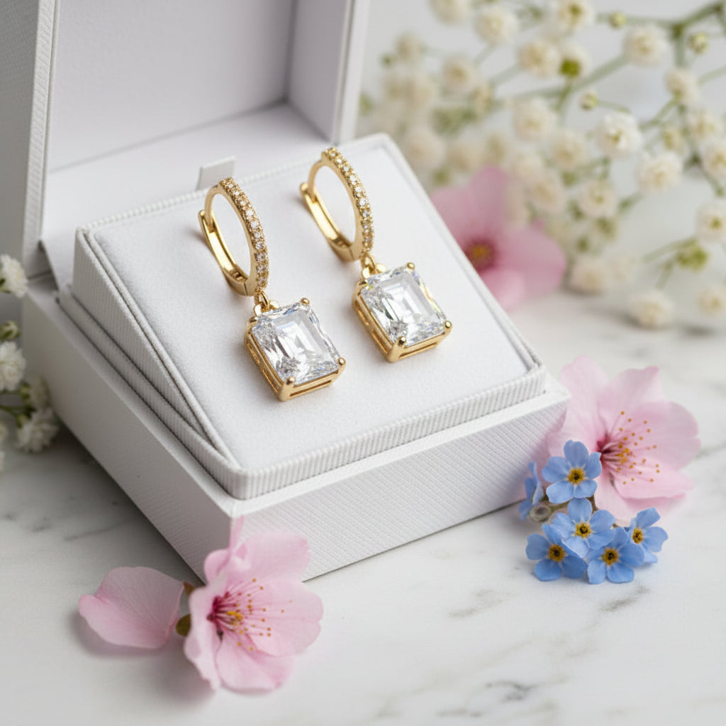 Modern Lock Inlaid 2 Carat Natural Zircon Gemstone Earrings set in 925 Sterling Silver