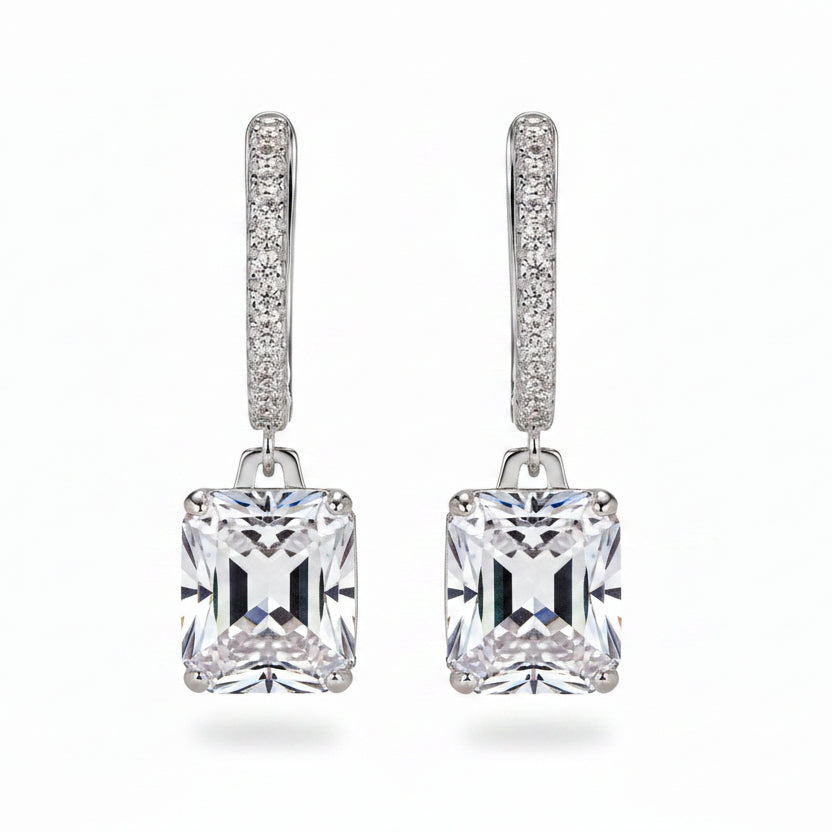 Modern Lock Inlaid 2 Carat Natural Zircon Gemstone Earrings set in 925 Sterling Silver