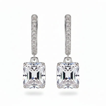 Italian Modern Lock Inlaid Design 2 Carat Natural Zircon Gemstone Earrings set in 18K White Gold Plated 925 Silver Capella Jewellery