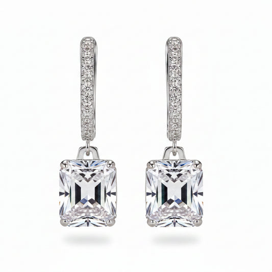 Italian Modern Lock Inlaid Design 2 Carat Natural Zircon Gemstone Earrings set in 18K White Gold Plated 925 Silver