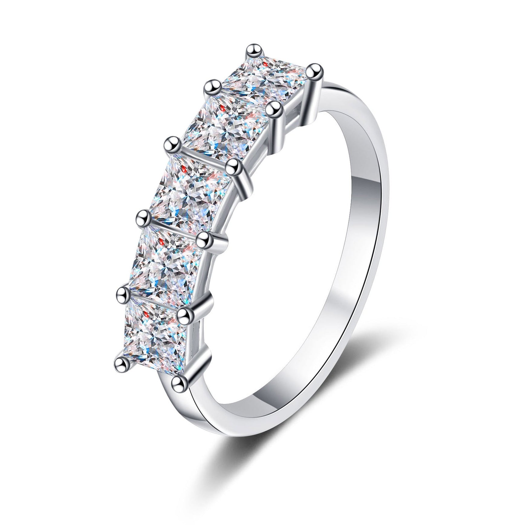 Eternity Five Row 2 Carat Moissanite Diamond Ring set in 18K White Gold Plated 925 Silver (GRA)