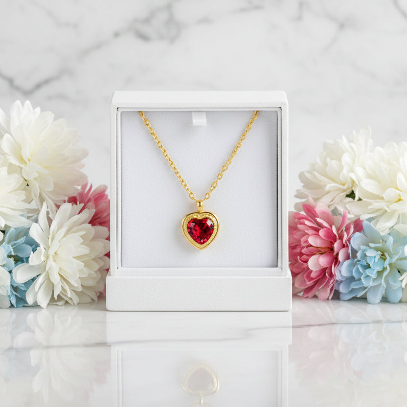Vintage European Jacinth Peach Heart Natural Zircon Gemstone Necklace set in 18K Gold Plating Capella Jewellery