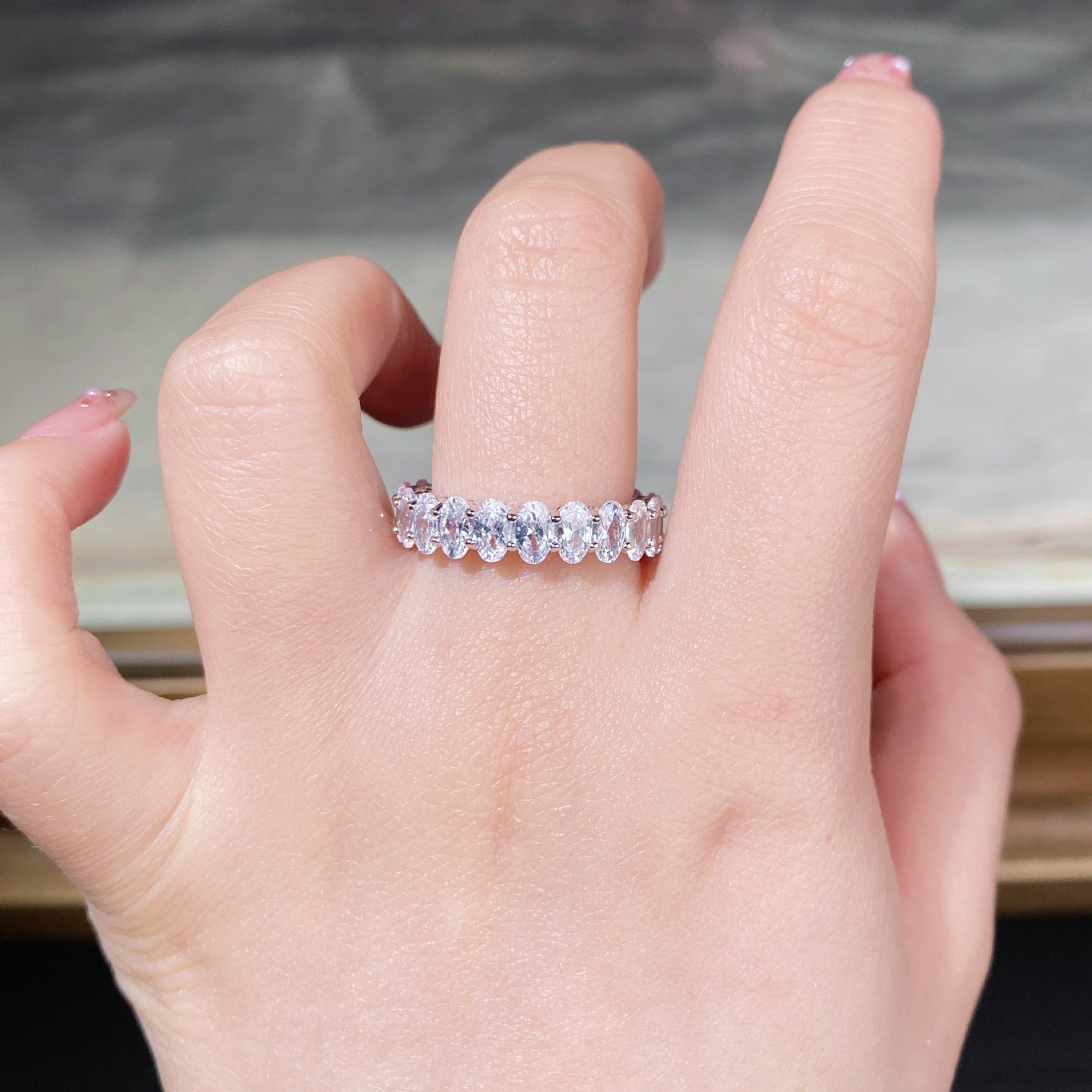 European Dove Egg Inspired Ring 18 High Carbon Diamonds set in Platinum 925 Sterling Silver