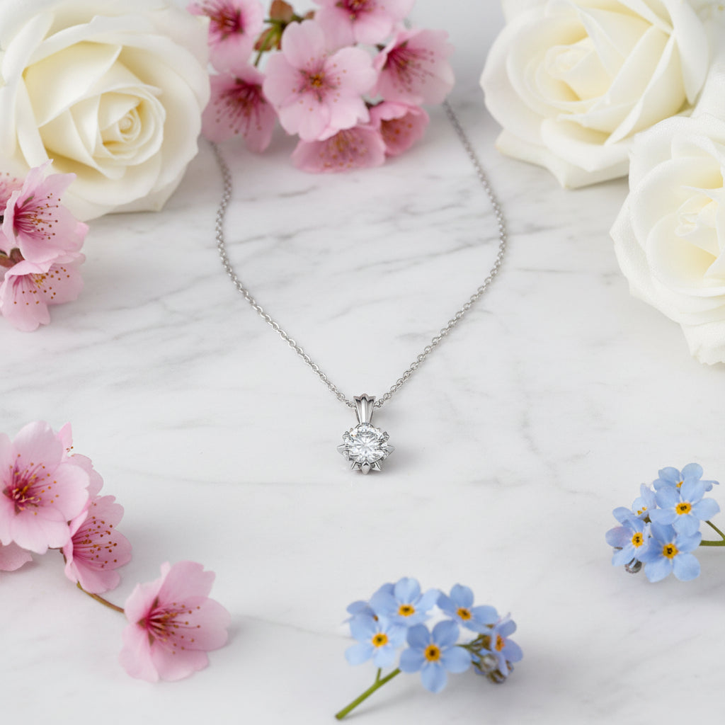 European Shining Star Design 1 Carat Moissanite Diamond Pendant set in 925 Silver (GRA)