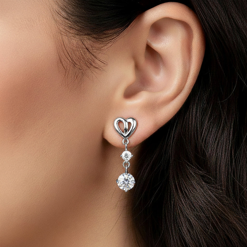 Elegant Heart 2.6 Carat Moissanite Diamond Four-Claw Earrings set in 925 Sterling Silver (GRA)