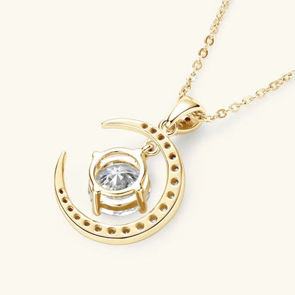 Crescent Moon & Star 2.3 Carat Moissanite Necklace set in 18K White Gold Plated 925 Silver (GRA) Capella Jewellery