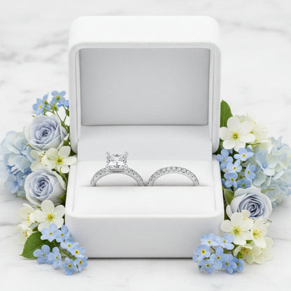 Italian Emerald Cut Solitaire Two Ring Set 1.2 Carat Natural Zircon Gemstone set in Platinum Plated 925 Silver Capella Jewellery