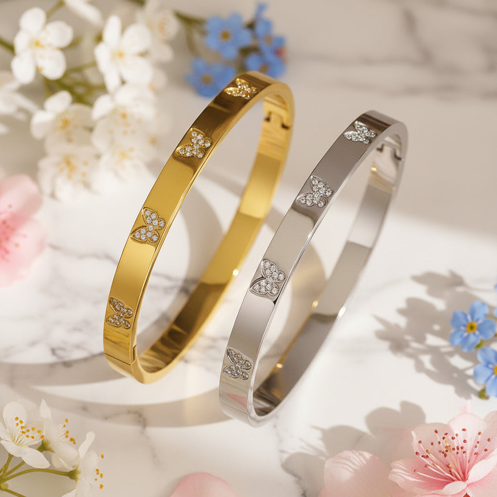 Versatile Butterfly Micro Inlaid Natural Zircon Bracelet set in 18K Gold Electroplating