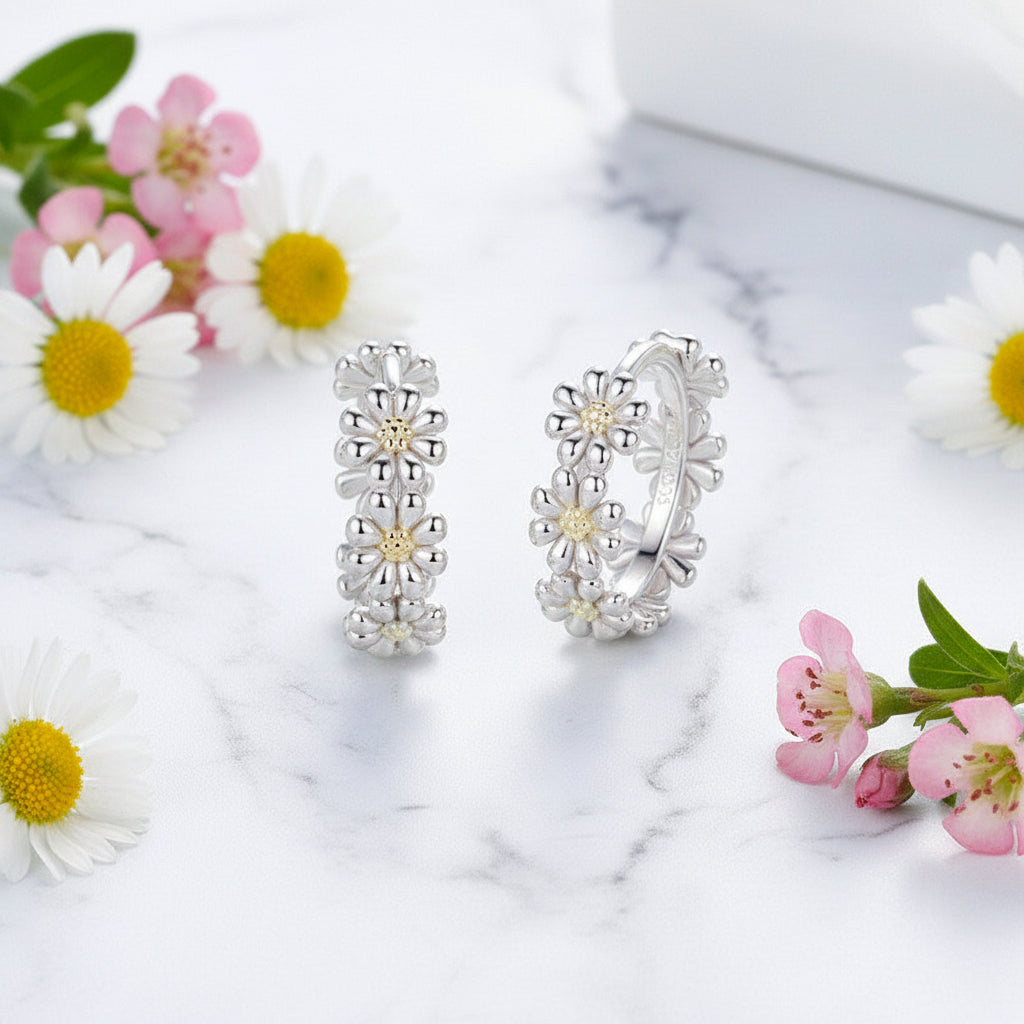 Little Daisy Sunshine Charm Earrings set in Platinum Plated 925 Pure Sterling Silver
