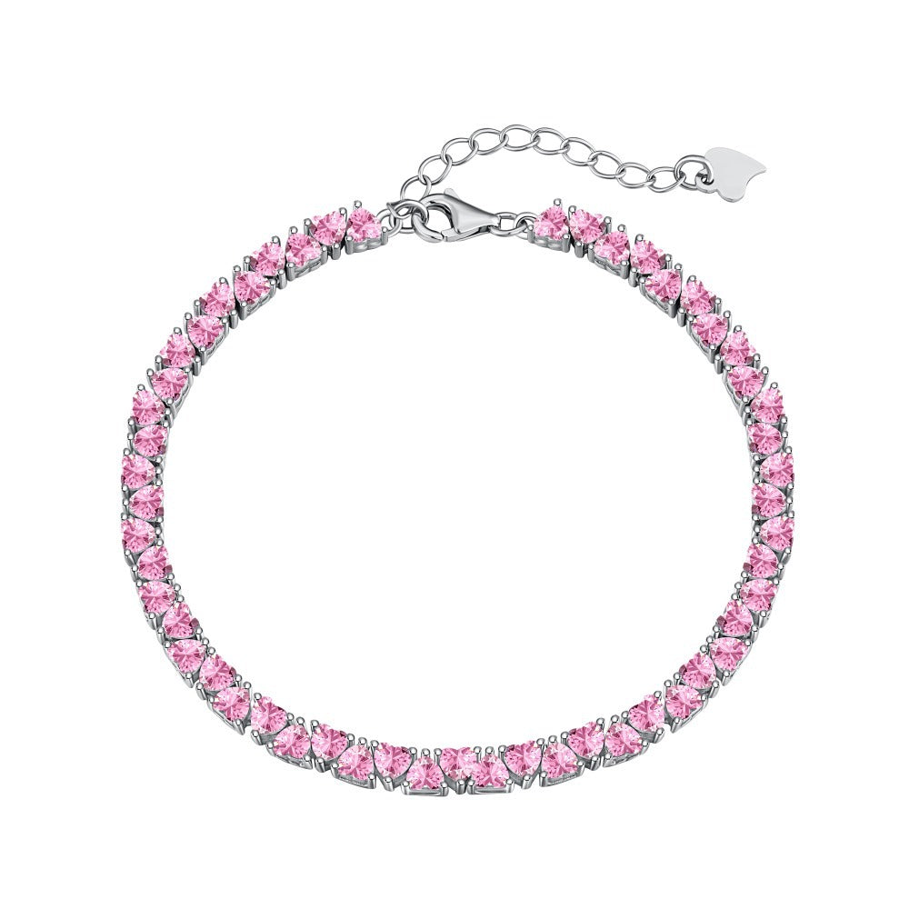 American Design Pink or White Hearts Natural Zircon Gemstone Bracelet set in 925 Silver