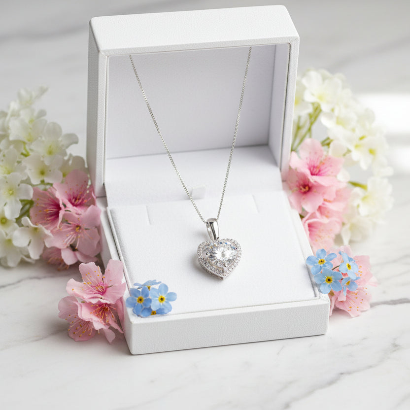Mosaic Heart 2 Carat Moissanite Diamond Pendant set in 925 Sterling Silver Necklace (GRA)