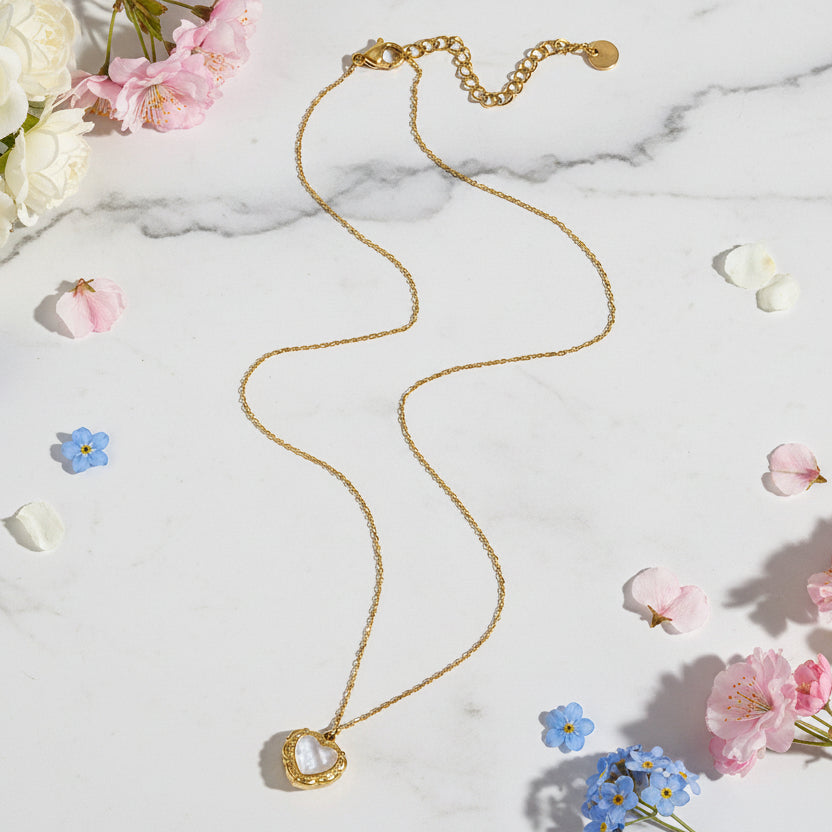 Elegant European Vintage Love Heart Shell Pendant set in 18K Gold Plating Necklace Capella Jewellery