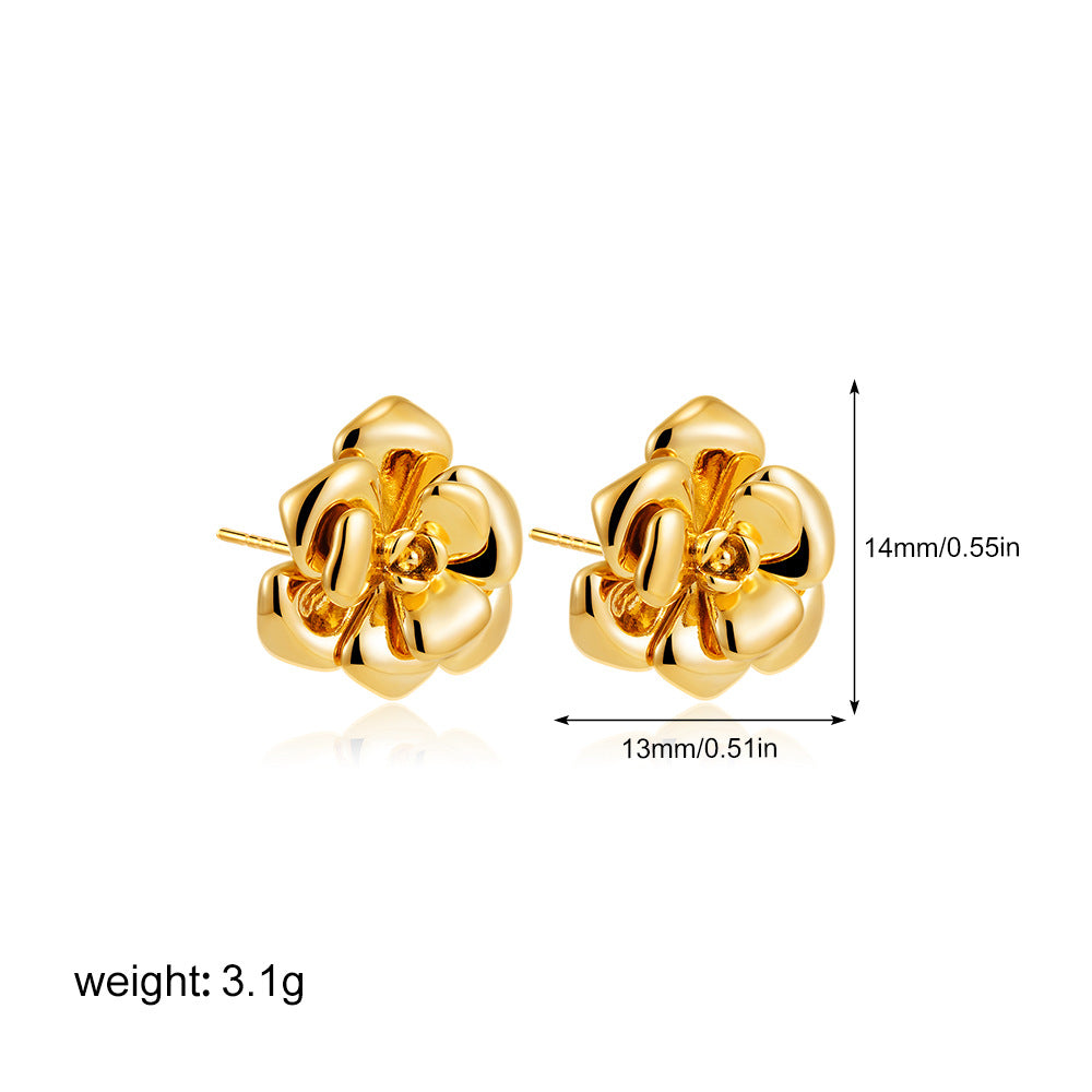 18K Gold Plated Camellia Retro Stud Earrings