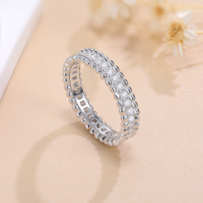 Italian Bead Edge Eternity Ring Micro Pave 0.7 Carat Moissanite set in Platinum Plated 925 Silver (GRA) Capella Jewellery