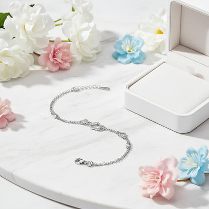 Silver Heart Micro Pavé Natural Zircon Gemstone Bracelet set in 18K White Gold Plated 925 Silver Capella Jewellery