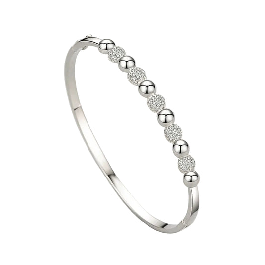 Eleven Ball Pavé Inlaid Natural Zircon Gemstone Bracelet set in 18K White Gold Plated 925 Silver