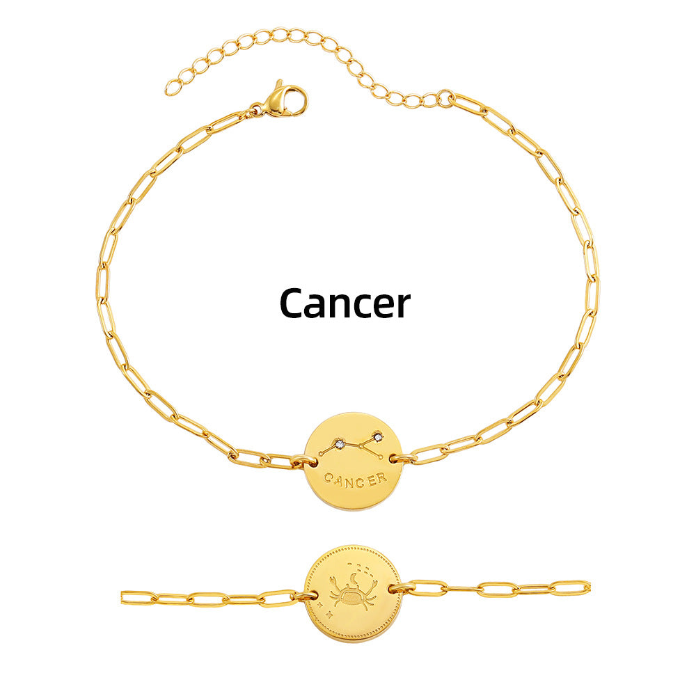Twelve Constellation Stars Signs Micro Inlaid Natural Zircon Bracelet set in 18K Gold Plating
