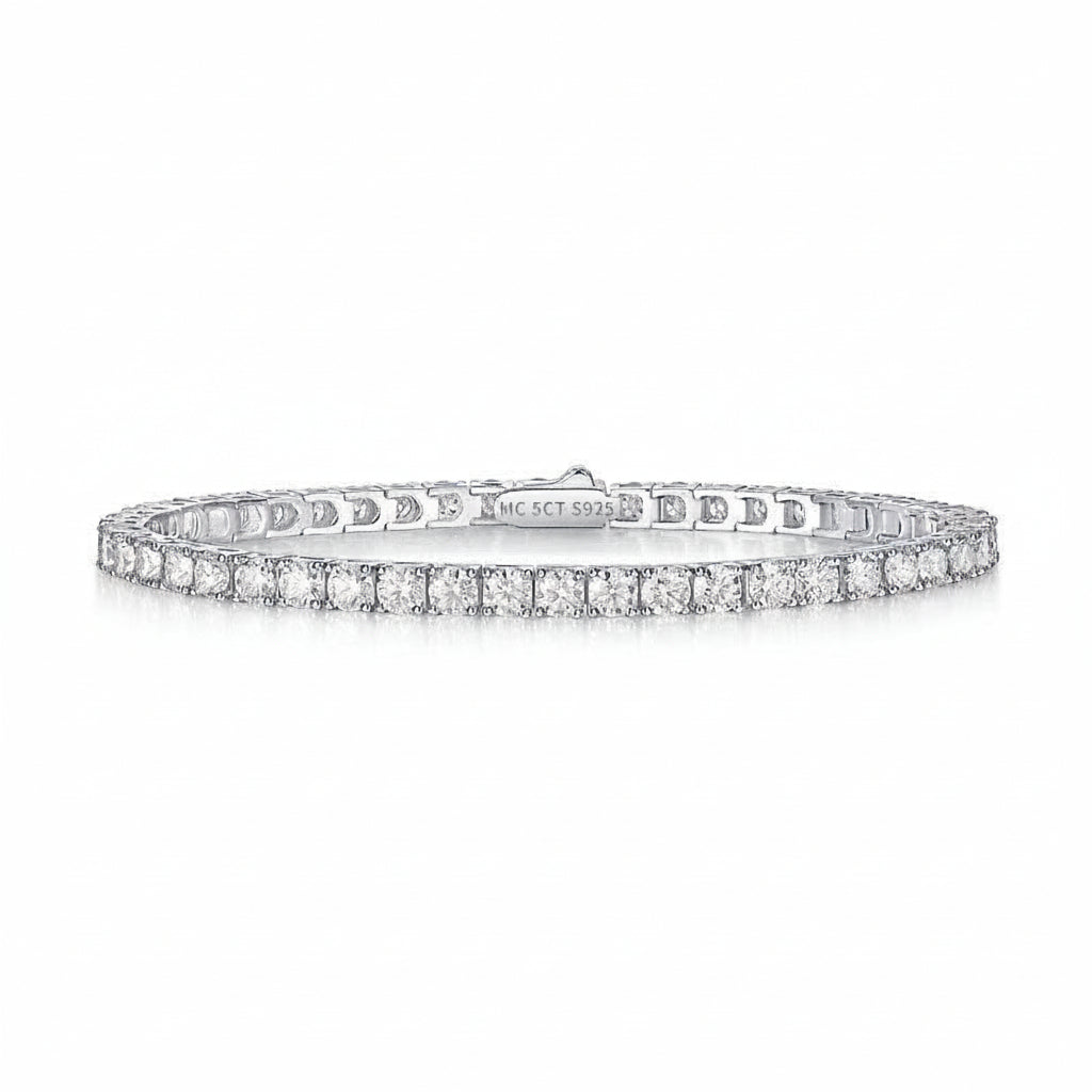 Tennis Bracelet Full 0.5 Carat Moissanite Diamonds set 18K White Gold Plated 925 Silver (GRA)