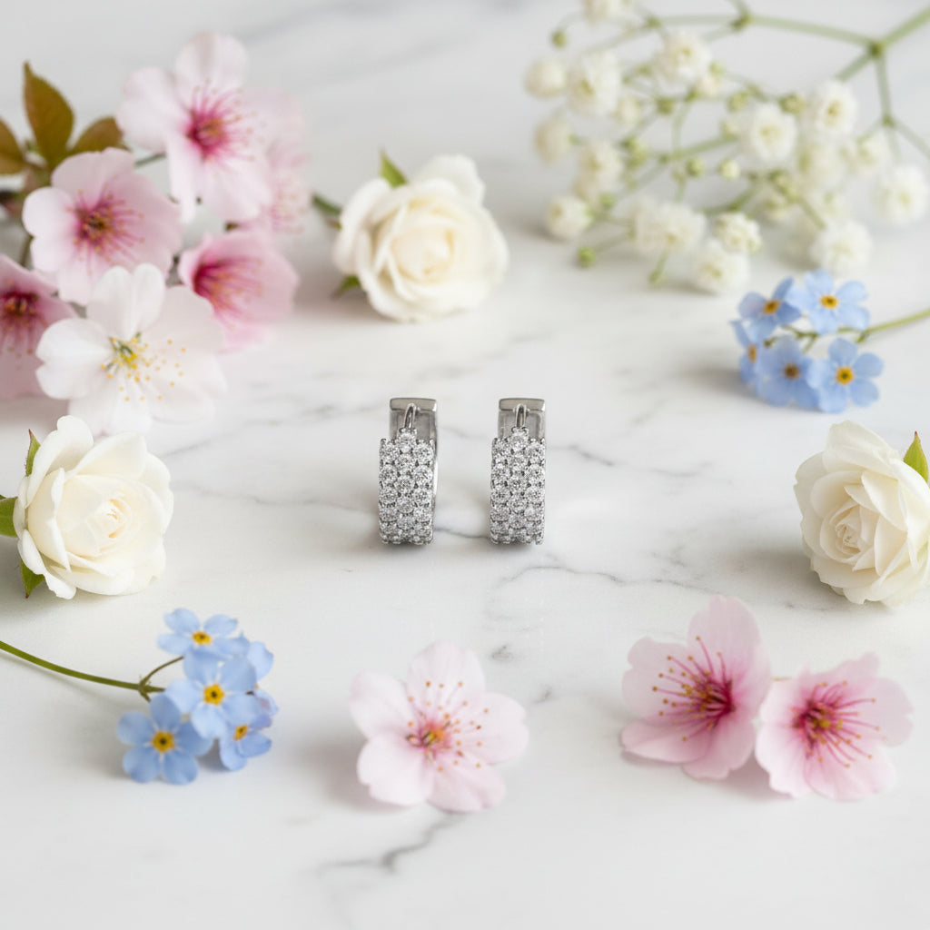 Italian Geometric Design Micro Inlaid Moissanite Diamond Earrings set in 925 Silver (GRA)