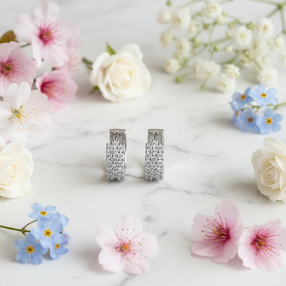 Mosaic Italian Design Micro Inlaid Moissanite Earrings set in Platinum Plated 925 Silver (GRA) Capella Reya front image