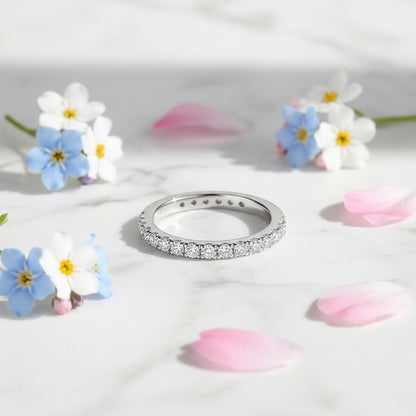 Italian Inspired 15 Diamond Row 0.22 Carat Moissanite Ring set in Platinum Plated 925 Silver (GRA) Capella Jewellery