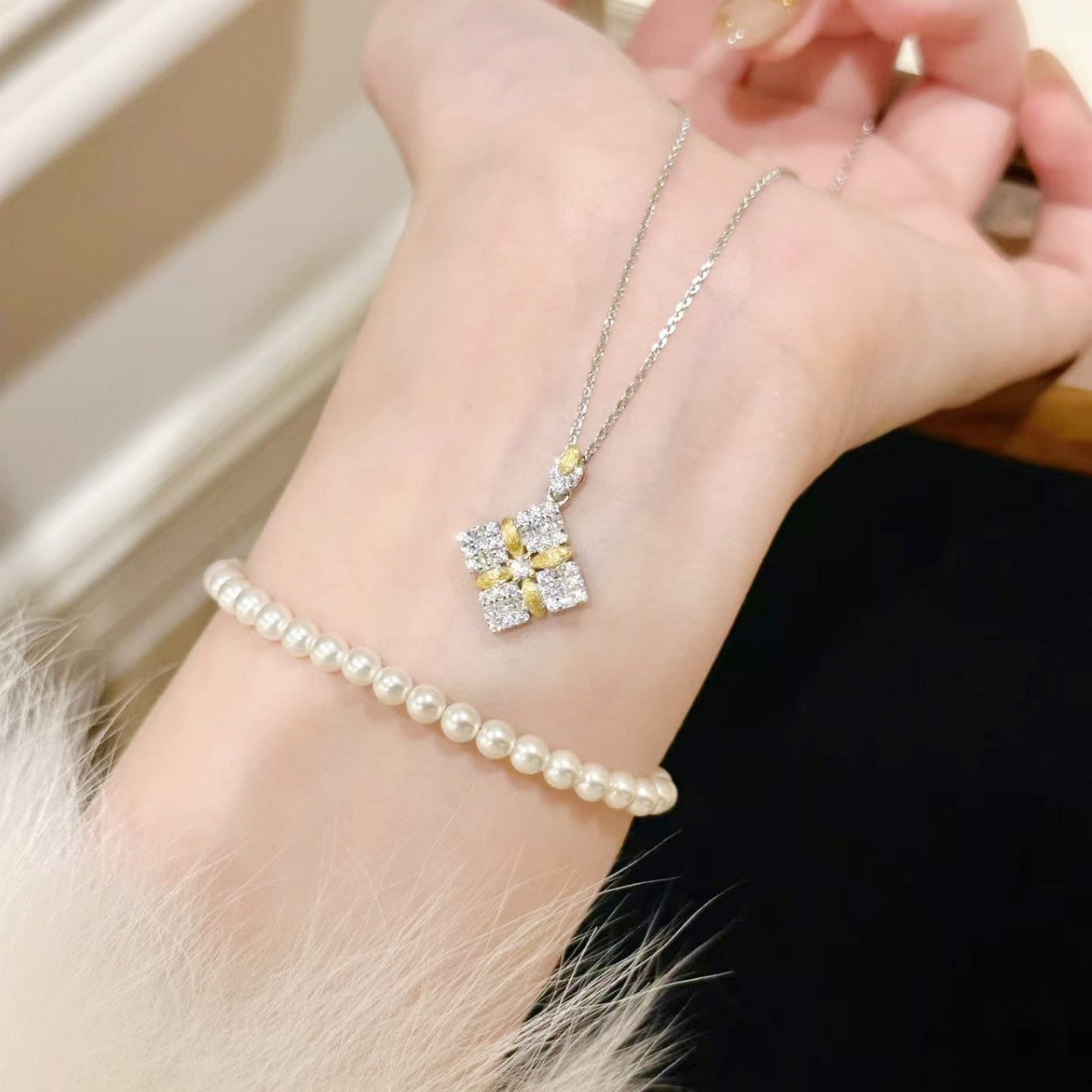 Japanese Inspired 32 Micro Inlaid Moissanite Diamonds Pendant set in 925 Sterling Silver (GRA)