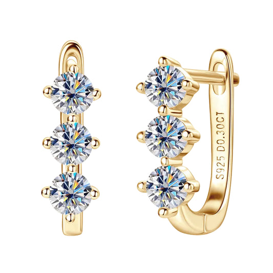 French Three Stones 0.6 Carat Moissanite Earrings set in 18K Gold Plated 925 Silver (GRA) Capella Reya pic 6