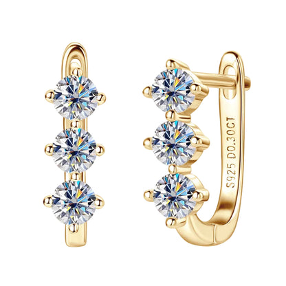 French Three Stones 0.6 Carat Moissanite Earrings set in 18K Gold Plated 925 Silver (GRA) Capella Reya pic 6