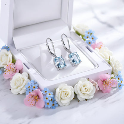 Lady Blue French Natural Topaz Gemstone Pendant Earrings set in 18K White Gold Plated 925 Silver Capella Jewellery box image
