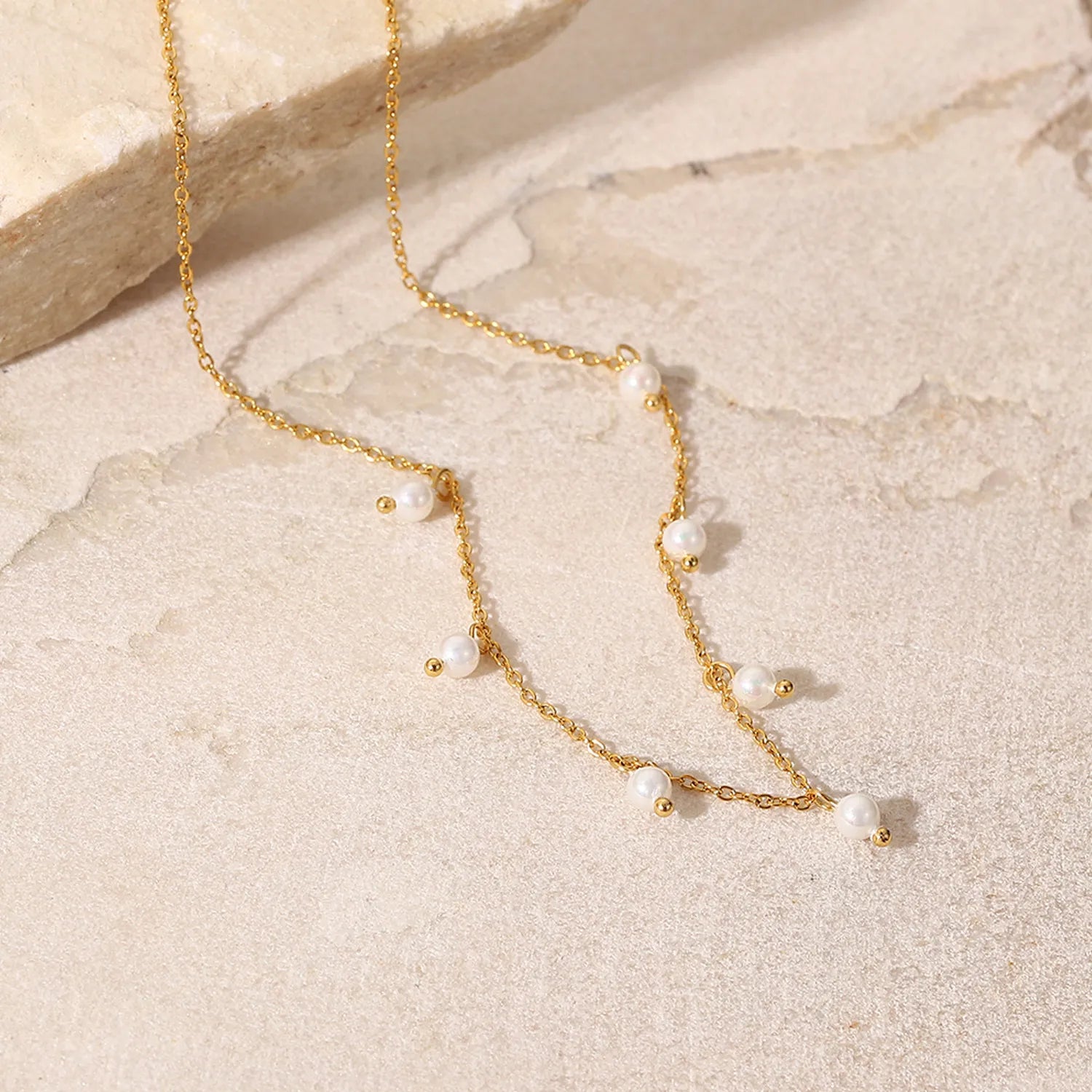 Italian Design Elegant Style Fresh Pearl Tassel Necklace set in 18K Gold Plating