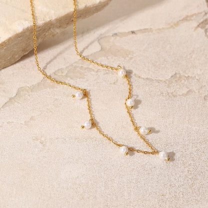 Elegant Italian Design Imitation Pearl Tassel Necklace set in 18K Gold Plating Capella Jewellery