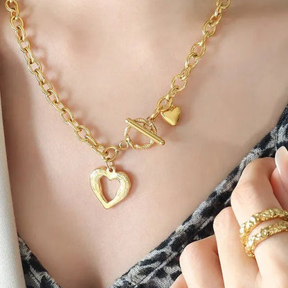 N0.2     French Chic Amore Peach Love Heart Design Pendent set in 18K Gold Plated Necklace